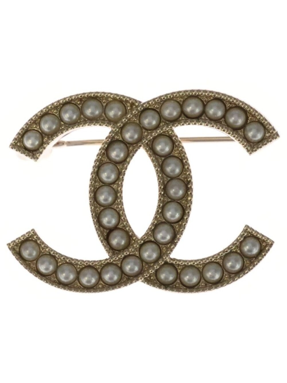 Chanel CC Logo Pearl Pin Badge Brooch Gold